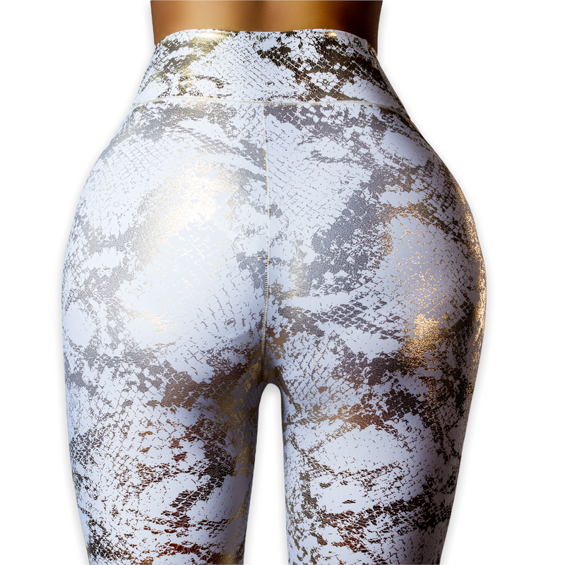 New Curves White-Gold Leggings Premium Colombian Fabric Push Up (Levanta Cola) Yoga Zumba